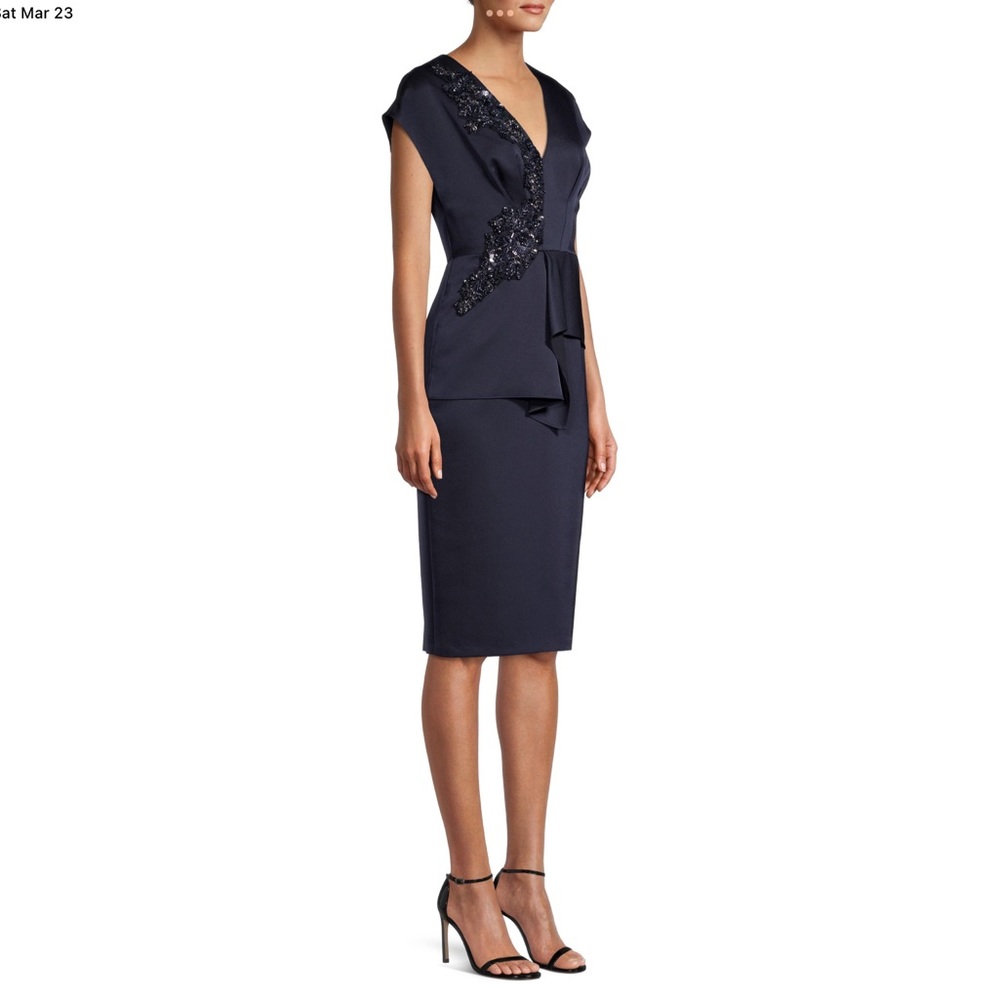 Aidan Mattox Embellished V Neck Peplum Sheath Dress